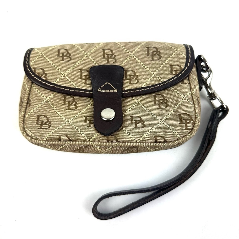 Dooney & Bourke Wristlet Brown Canvas Leather Signature Clutch Made In USA‎